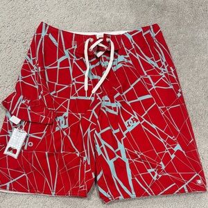DC Men's Red and Gray Patterned Board Shorts